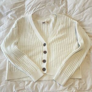 SO Ladies' Cropped Cardigan Sweater White Size L 10/12 Y2K Minimalist Preppy